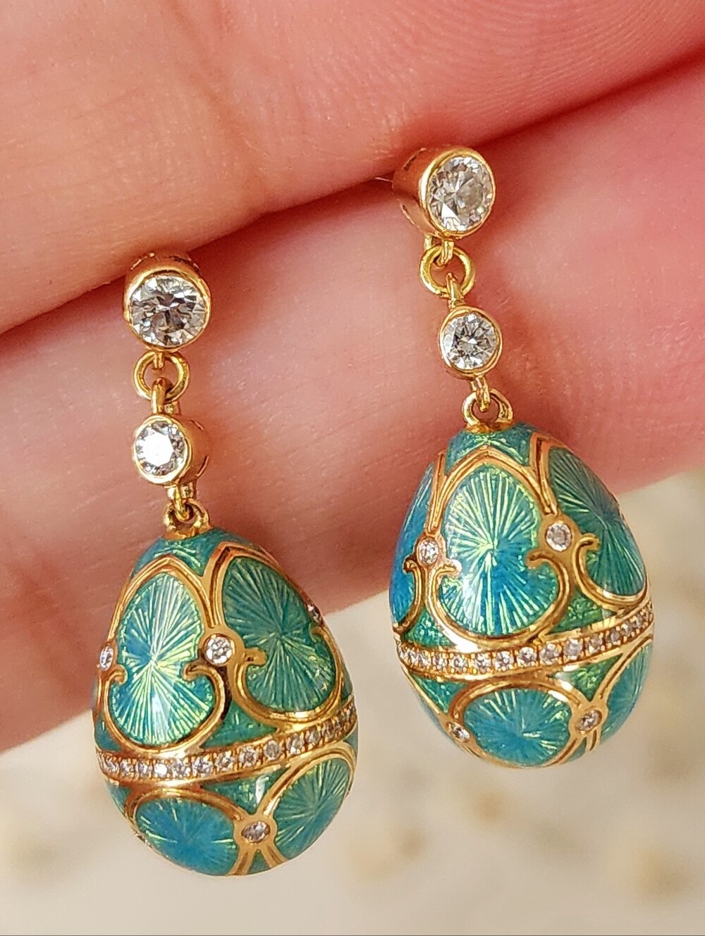 $12,000 Faberge 18kt Diamond Egg Earrings